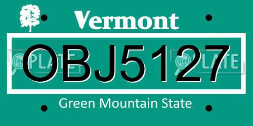 OBJ5127 Vermont License Plate