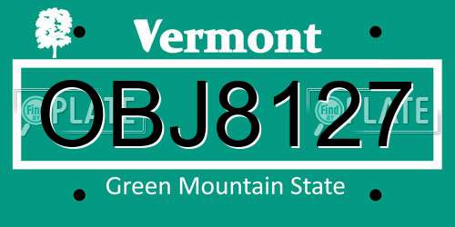 OBJ8127 Vermont License Plate