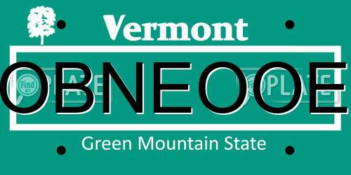OBNEOOE Vermont License Plate