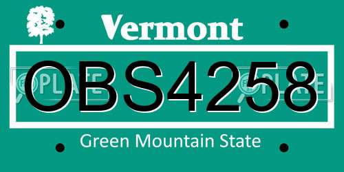 OBS4258 Vermont License Plate