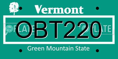 OBT220 Vermont License Plate