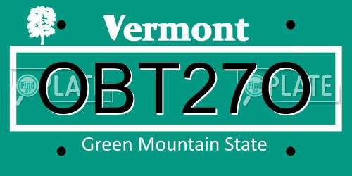 OBT27O Vermont License Plate