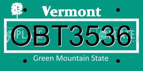 OBT3536 Vermont License Plate