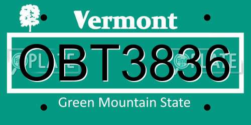 OBT3836 Vermont License Plate
