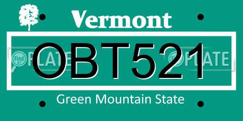 OBT521 Vermont License Plate