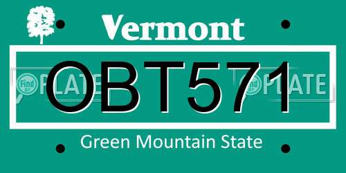 OBT571 Vermont License Plate
