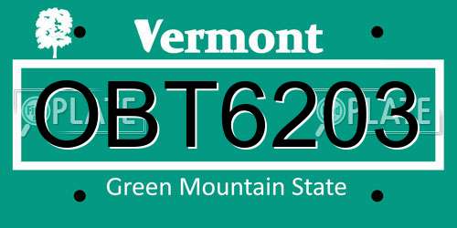 OBT6203 Vermont License Plate