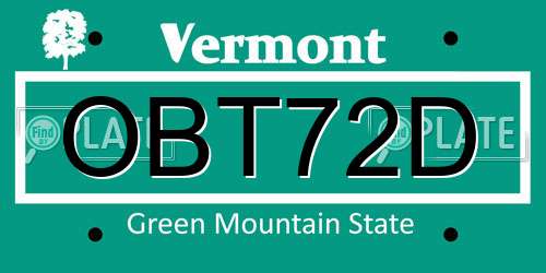 OBT72D Vermont License Plate