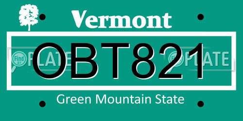 OBT821 Vermont License Plate