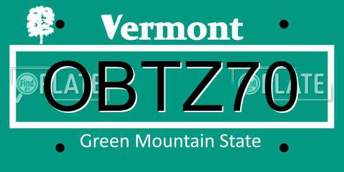 OBTZ70 Vermont License Plate