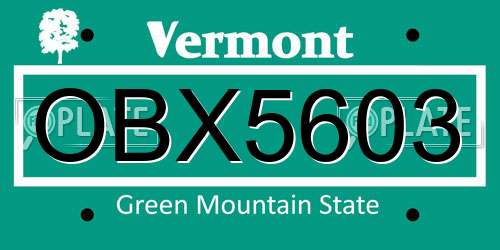 OBX5603 Vermont License Plate