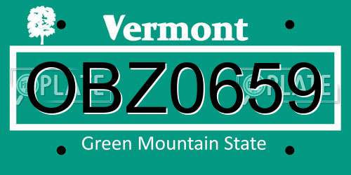 OBZ0659 Vermont License Plate