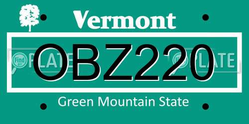 OBZ220 Vermont License Plate