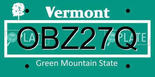 OBZ27Q Vermont License Plate