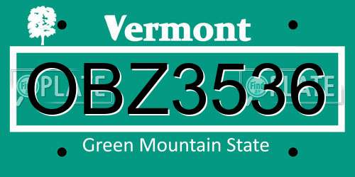 OBZ3536 Vermont License Plate