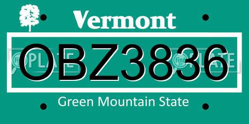 OBZ3836 Vermont License Plate