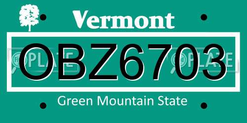 OBZ6703 Vermont License Plate