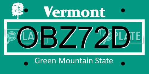 OBZ72D Vermont License Plate