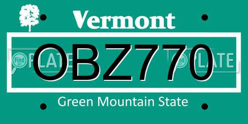 OBZ770 Vermont License Plate