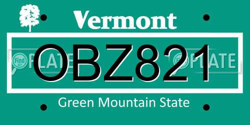 OBZ821 Vermont License Plate