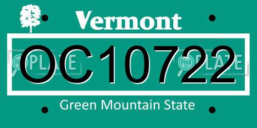 OC10722 Vermont License Plate