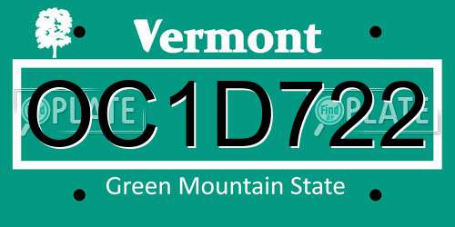 OC1D722 Vermont License Plate