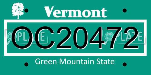 OC20472 Vermont License Plate