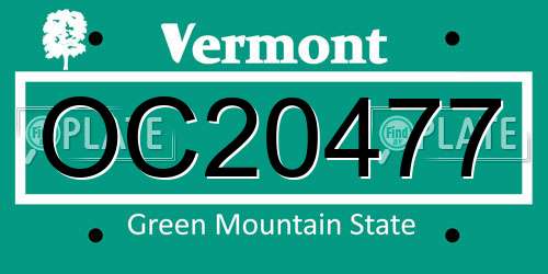OC20477 Vermont License Plate
