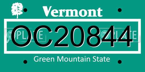 OC20844 Vermont License Plate