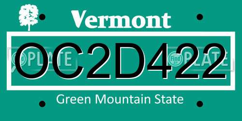 OC2D422 Vermont License Plate