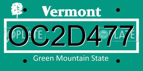 OC2D477 Vermont License Plate