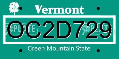 OC2D729 Vermont License Plate