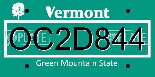 OC2D844 Vermont License Plate