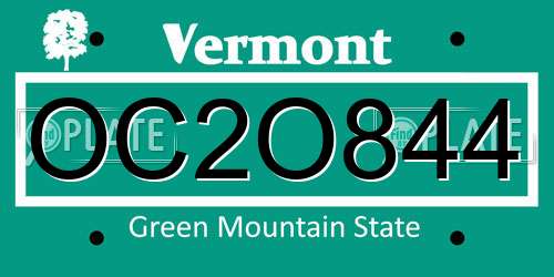 OC2O844 Vermont License Plate
