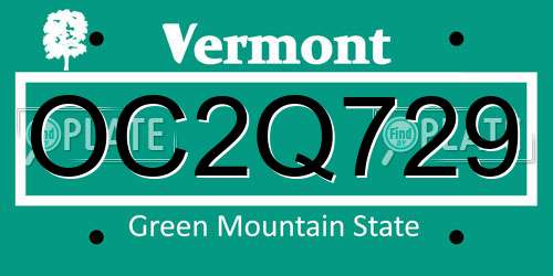 OC2Q729 Vermont License Plate