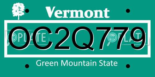 OC2Q779 Vermont License Plate