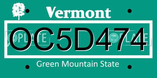 OC5D474 Vermont License Plate