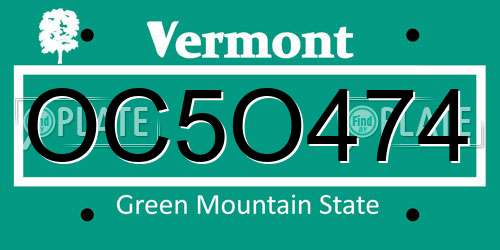 OC5O474 Vermont License Plate