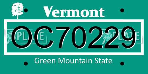 OC70229 Vermont License Plate