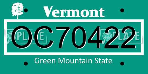 OC70422 Vermont License Plate