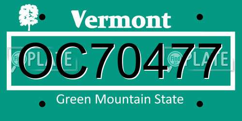 OC70477 Vermont License Plate