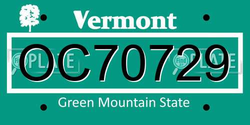 OC70729 Vermont License Plate