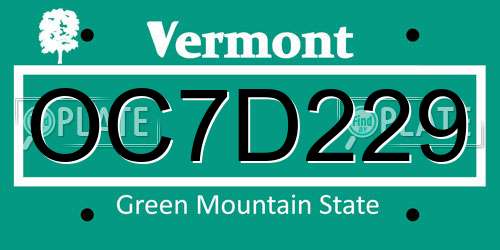 OC7D229 Vermont License Plate