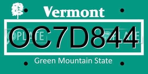 OC7D844 Vermont License Plate