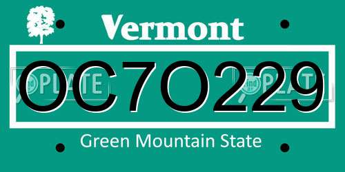 OC7O229 Vermont License Plate