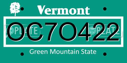 OC7O422 Vermont License Plate