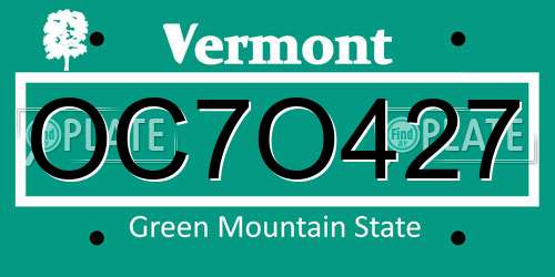 OC7O427 Vermont License Plate