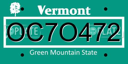 OC7O472 Vermont License Plate