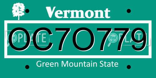 OC7O779 Vermont License Plate