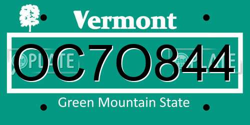 OC7O844 Vermont License Plate